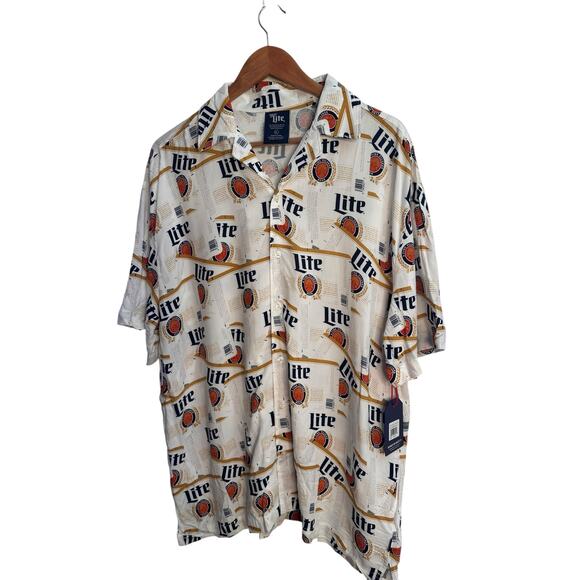 NWT Miller Lite Beer Hawaiian Shirt Men’s L Button Up Short Sleeve Lager Logo - Picture 3 of 8